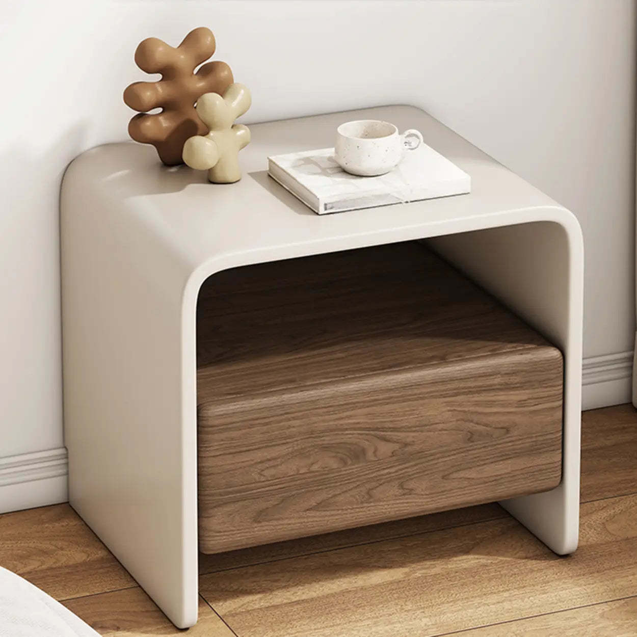 Minimalist White Wood Nightstand with Shelf