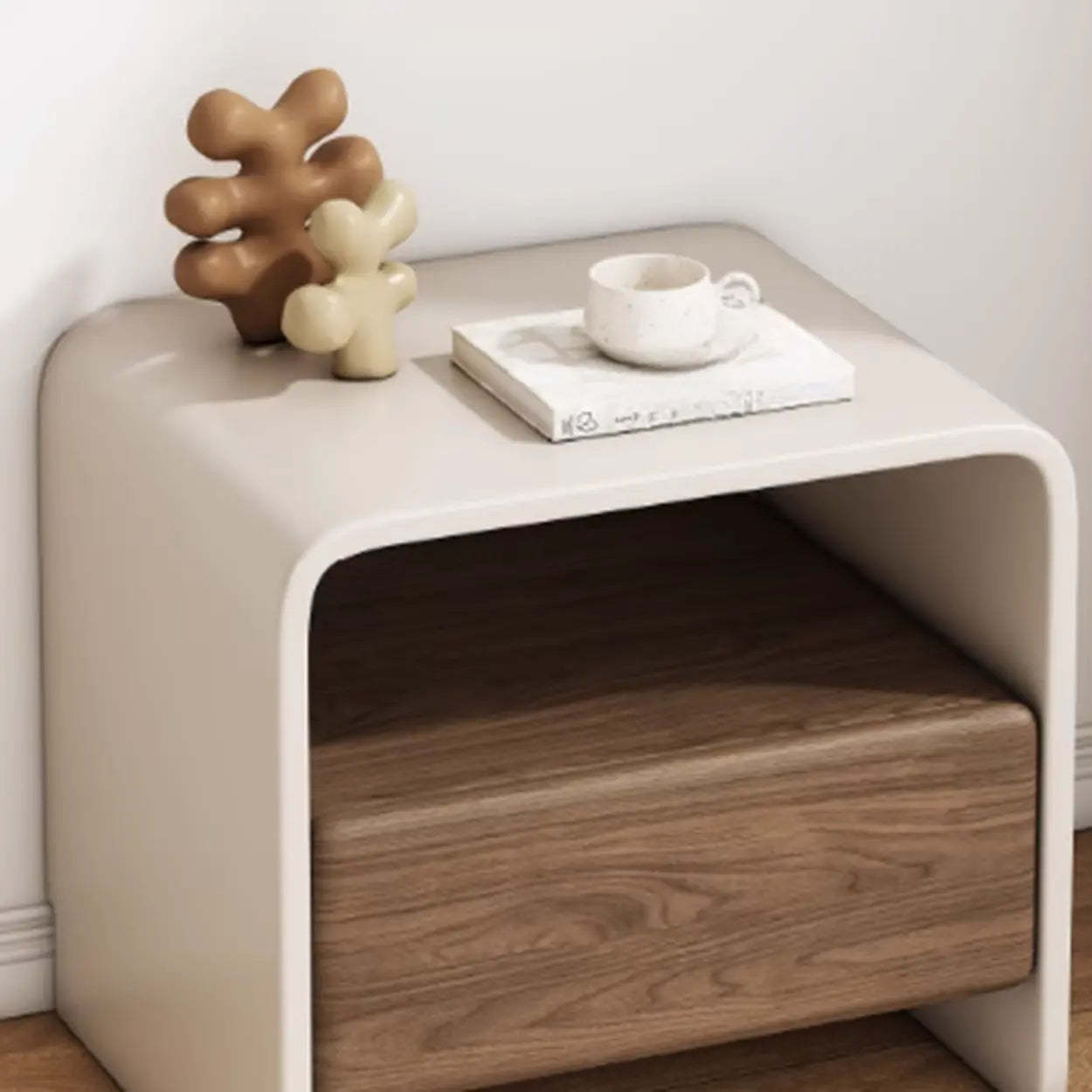 Minimalist White Wood Nightstand with Shelf
