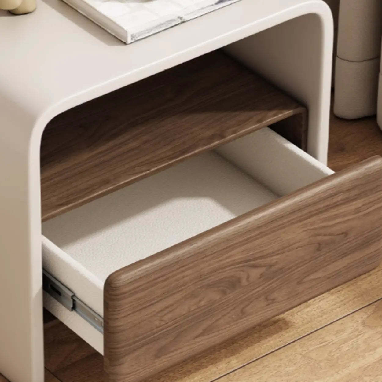 Minimalist White Wood Nightstand with Shelf