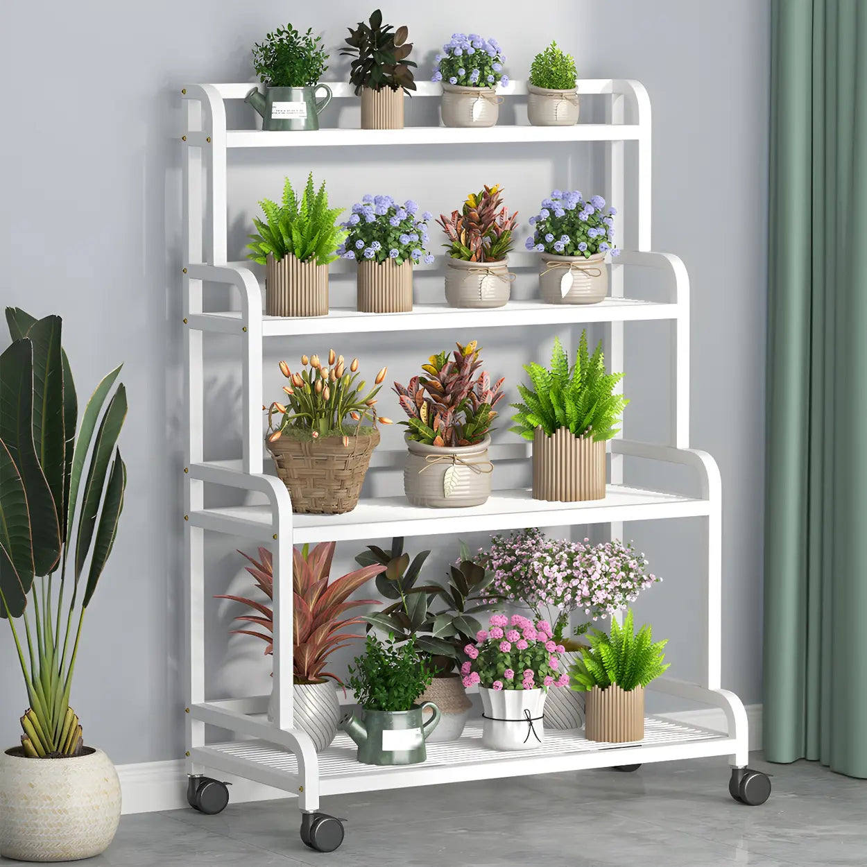 Modern Movable Rectangular White Metal Plant Stand — Black