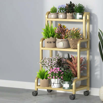 Modern Movable Rectangular White Metal Plant Stand — White