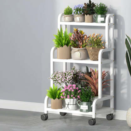Modern Movable Rectangular White Metal Plant Stand — White