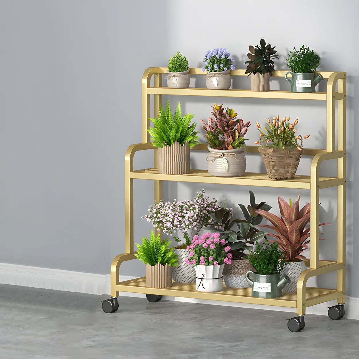 Modern Movable Rectangular White Metal Plant Stand — White