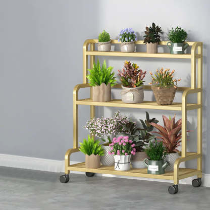 Modern Movable Rectangular White Metal Plant Stand — White