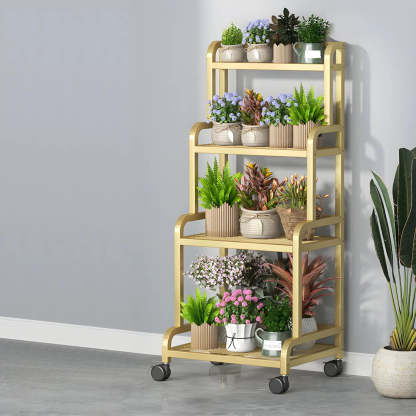 Modern Movable Rectangular White Metal Plant Stand — Gold
