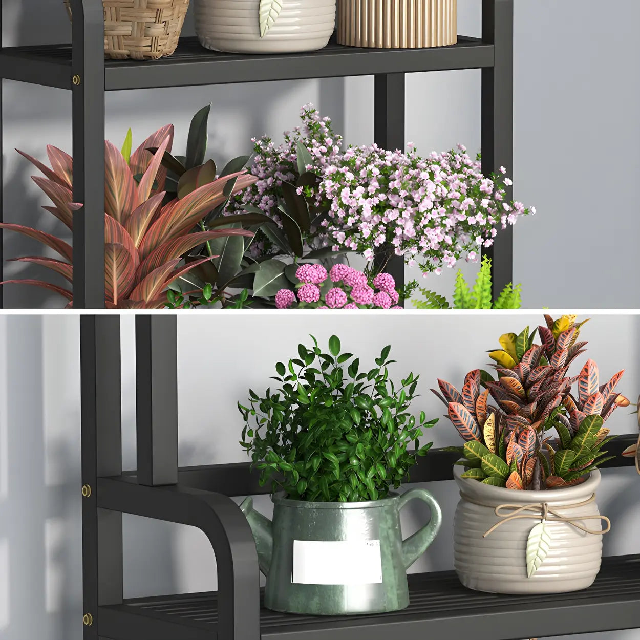 Modern Movable Rectangular White Metal Plant Stand — Gold