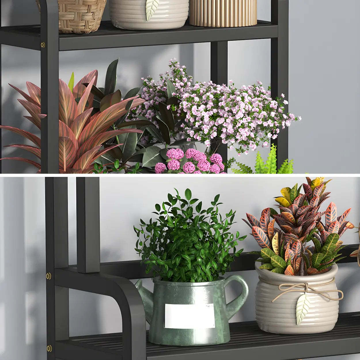Modern Movable Rectangular White Metal Plant Stand — Gold