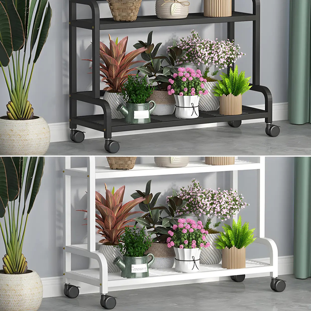 Modern Movable Rectangular White Metal Plant Stand — Gold
