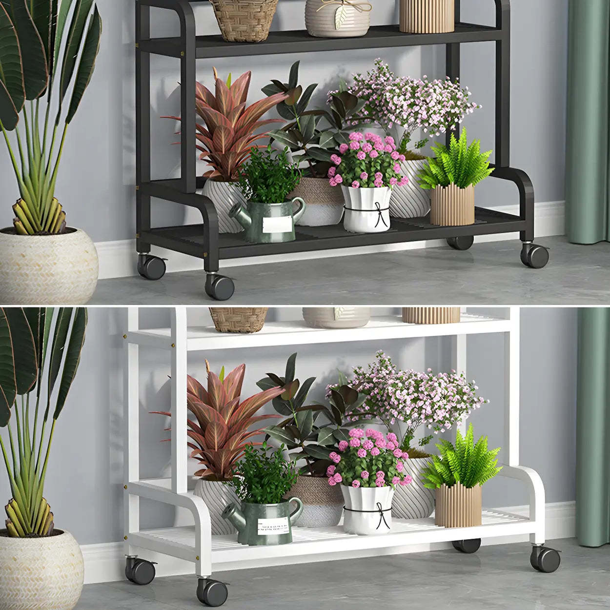 Modern Movable Rectangular White Metal Plant Stand — Gold