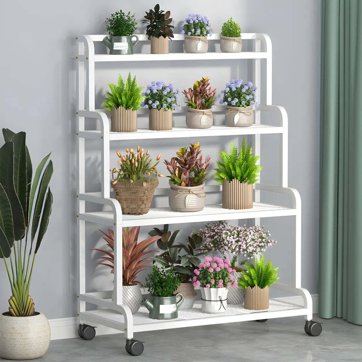 Modern Movable Rectangular White Metal Plant Stand — Black