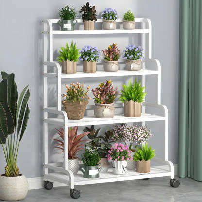 Modern Movable Rectangular White Metal Plant Stand — Black