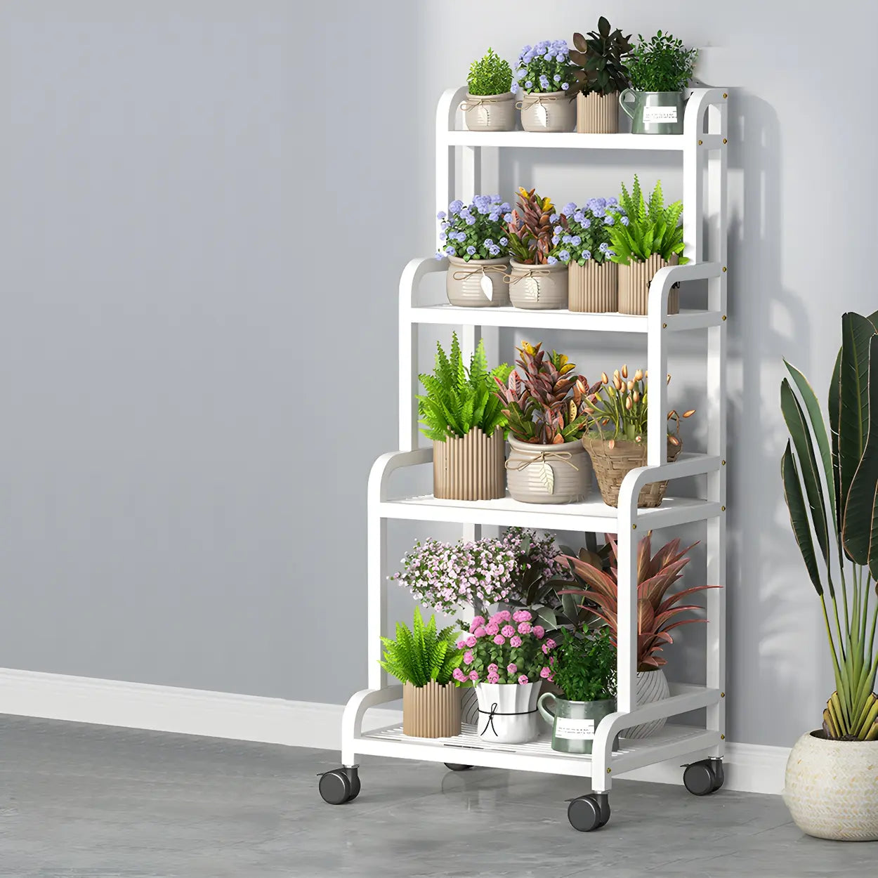 Modern Movable Rectangular White Metal Plant Stand — Black