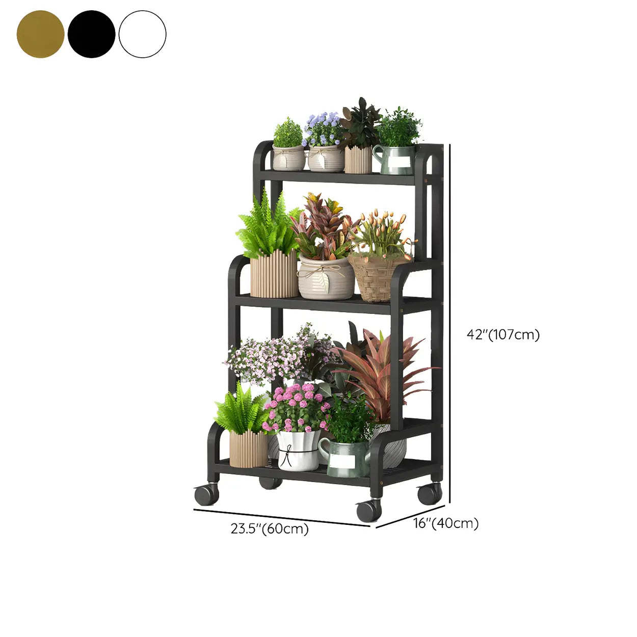 Modern Movable Rectangular White Metal Plant Stand — Gold