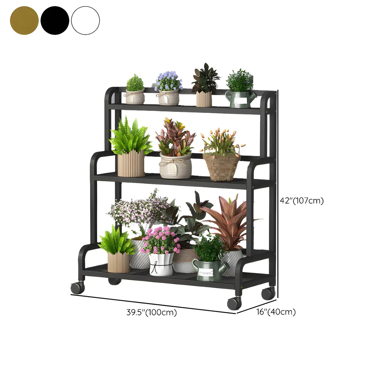Modern Movable Rectangular White Metal Plant Stand — Gold
