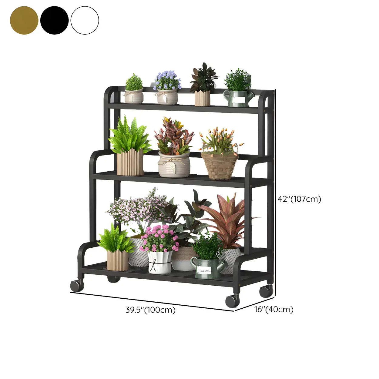 Modern Movable Rectangular White Metal Plant Stand — Gold
