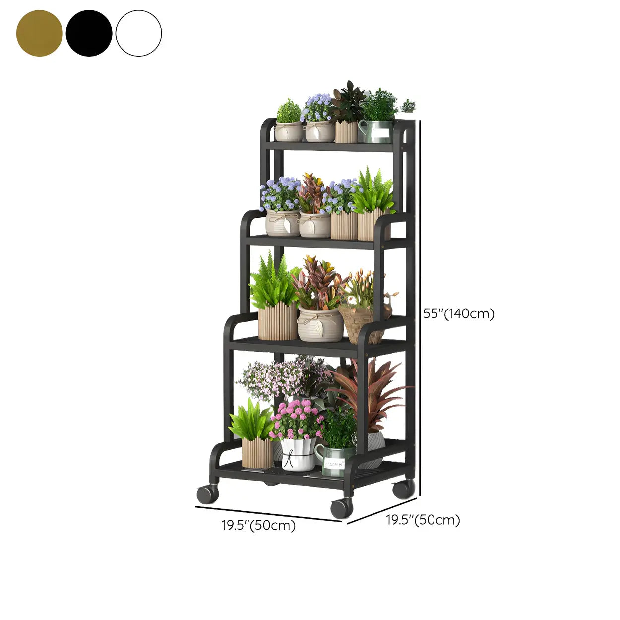 Modern Movable Rectangular White Metal Plant Stand — Gold
