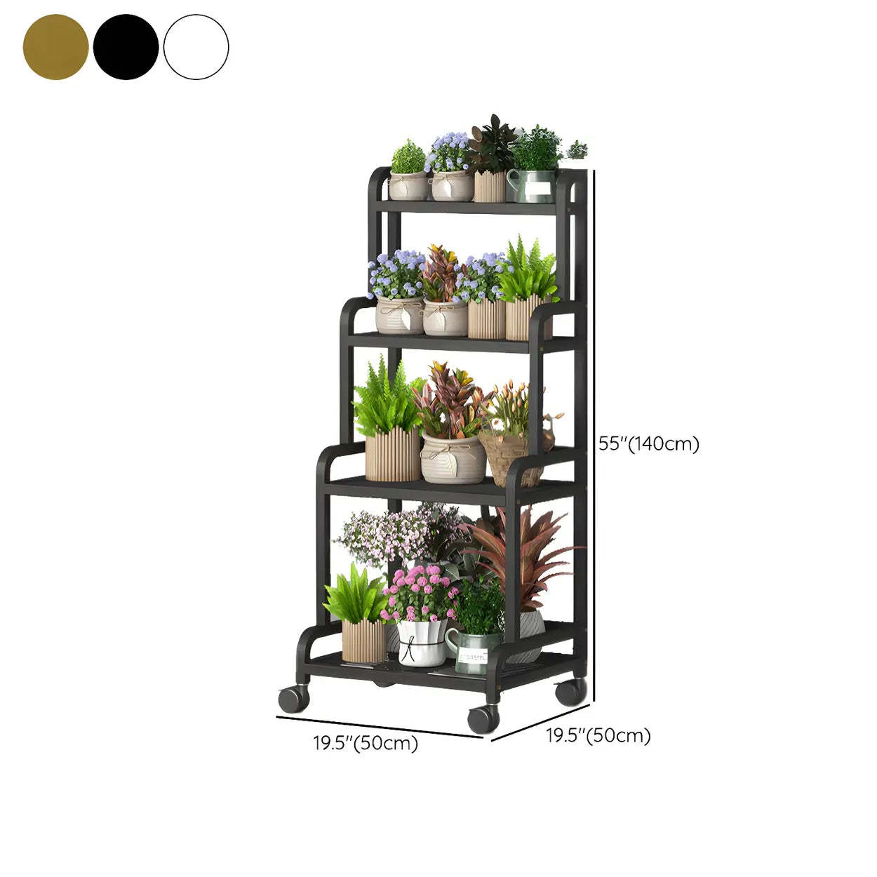 Modern Movable Rectangular White Metal Plant Stand — Gold