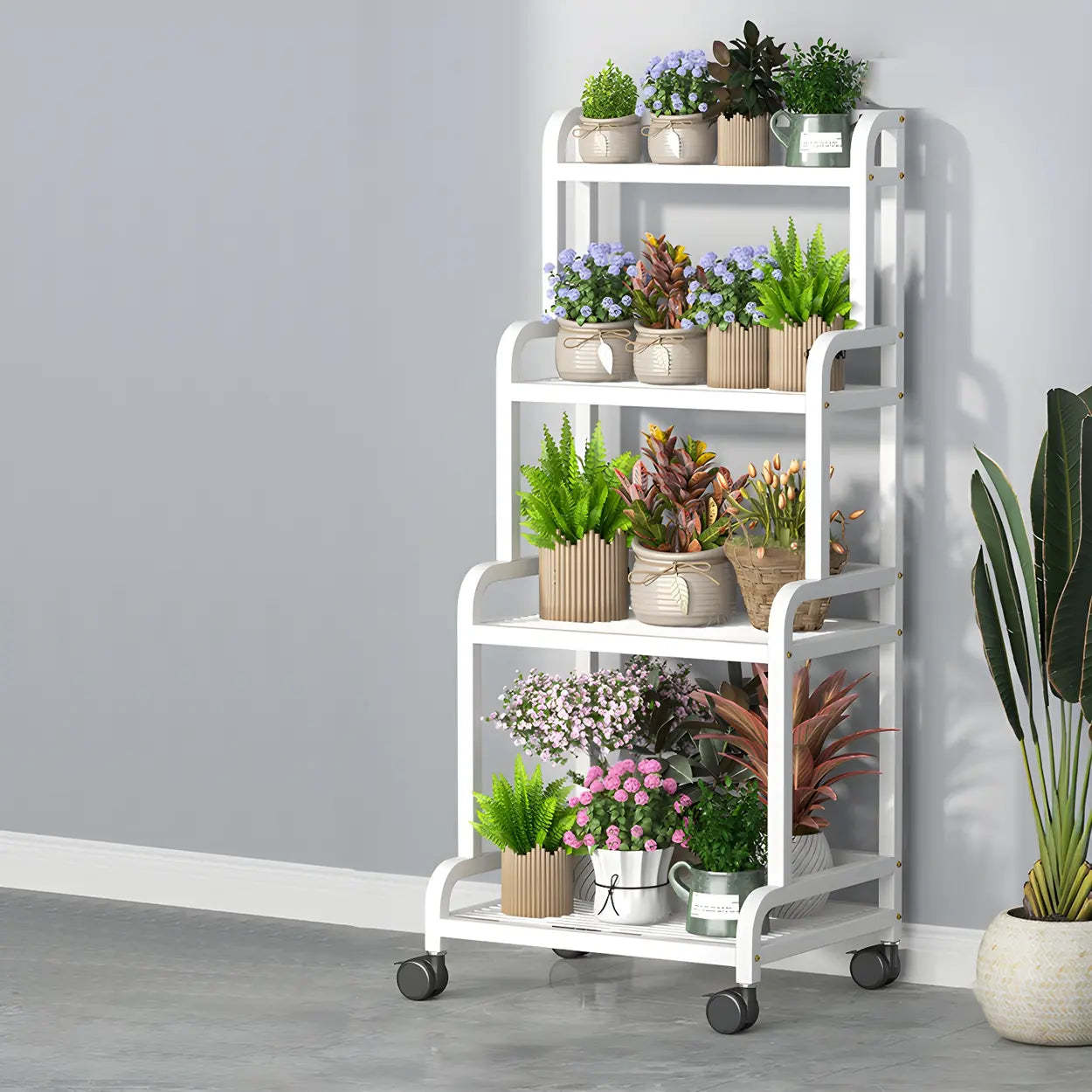 Modern Movable Rectangular White Metal Plant Stand — Black