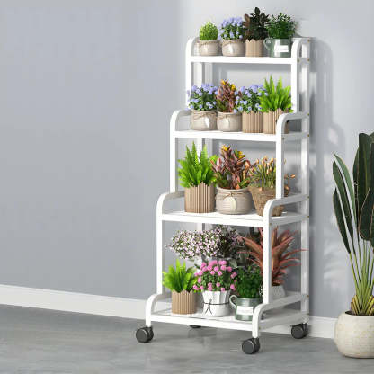 Modern Movable Rectangular White Metal Plant Stand — Black