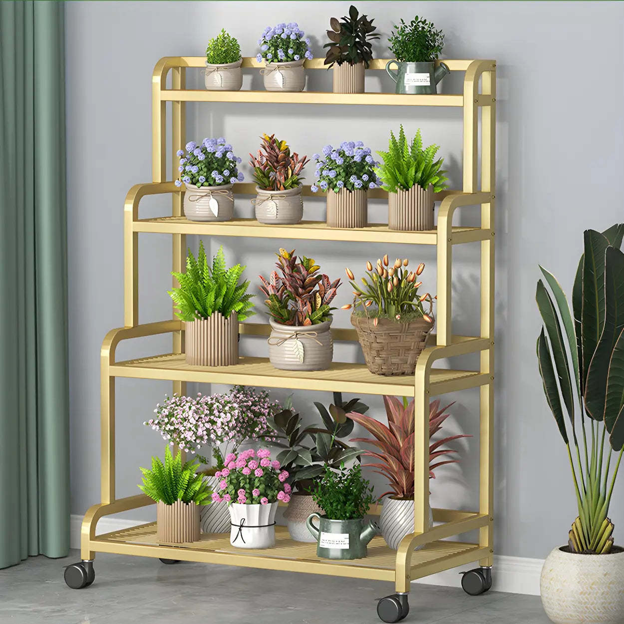 Modern Movable Rectangular White Metal Plant Stand — Black
