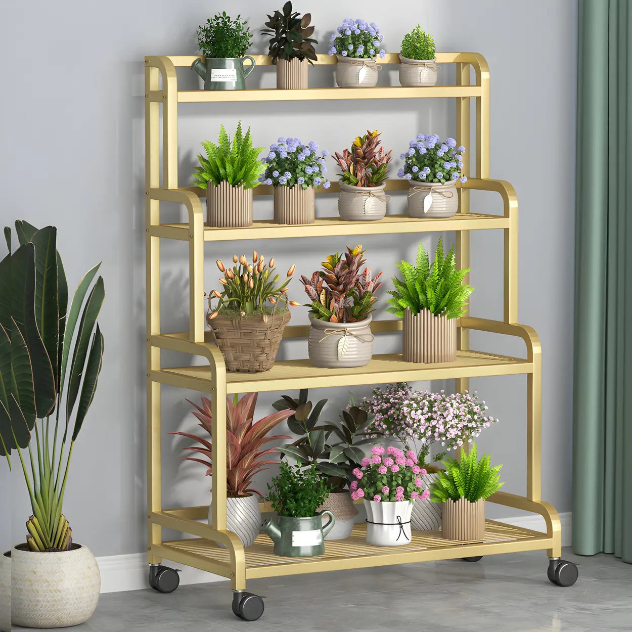 Modern Movable Rectangular White Metal Plant Stand — Black