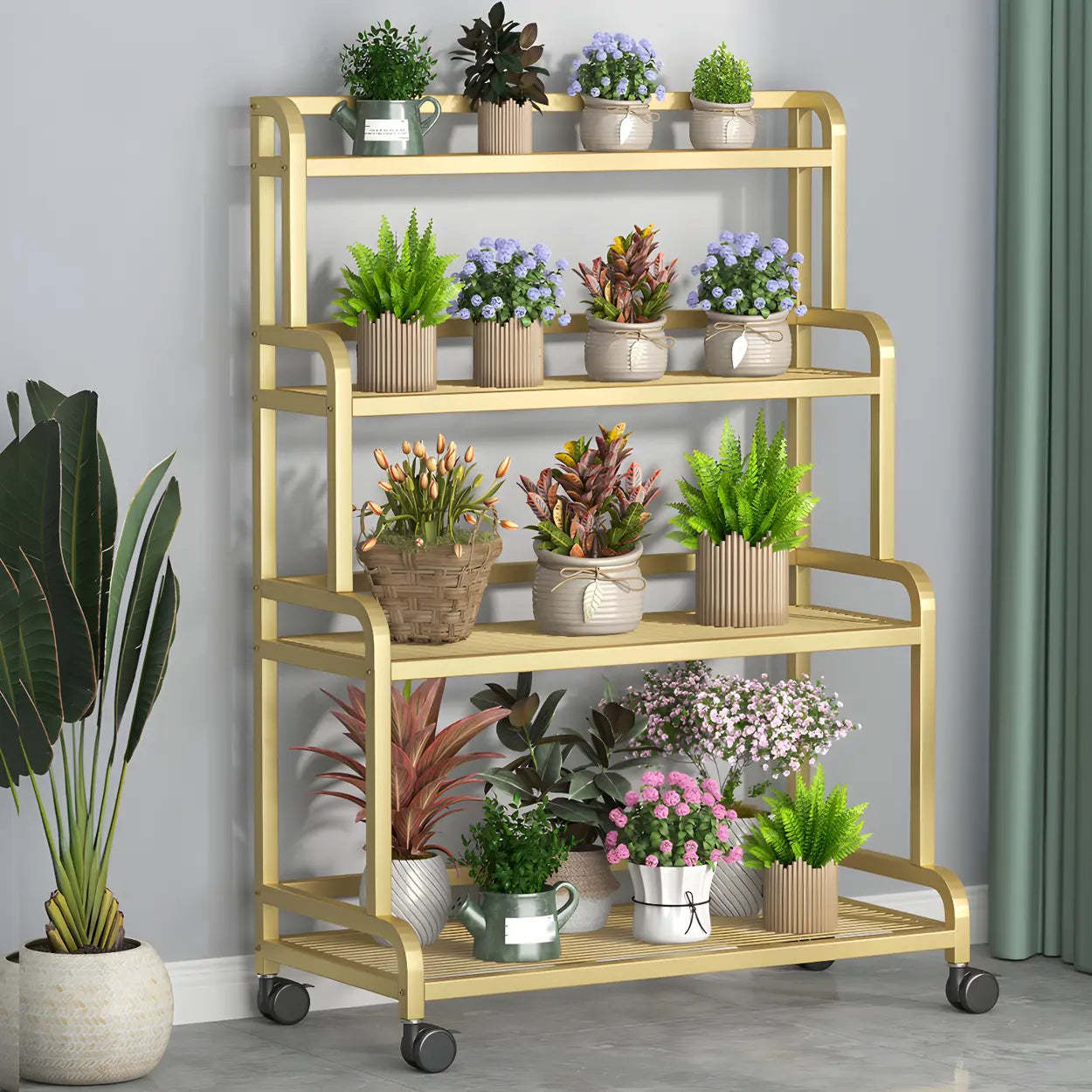 Modern Movable Rectangular White Metal Plant Stand — Black