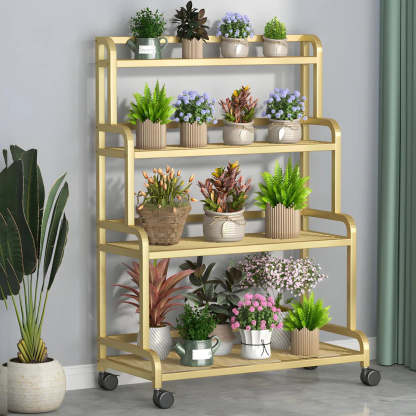 Modern Movable Rectangular White Metal Plant Stand — Black