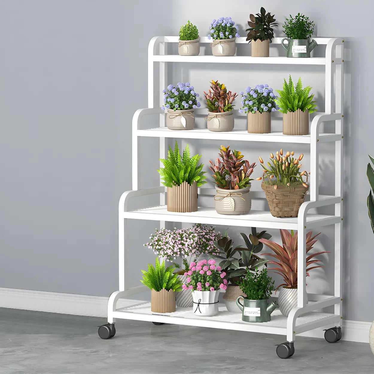 Modern Movable Rectangular White Metal Plant Stand — Black