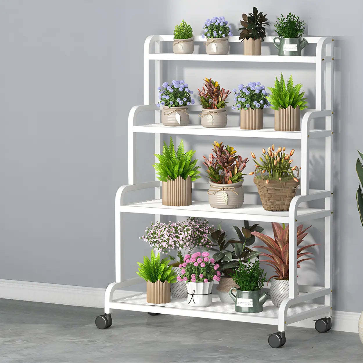 Lighom Modern Movable Rectangular White Metal Plant Stand — 31" L x 20" W x 55" H