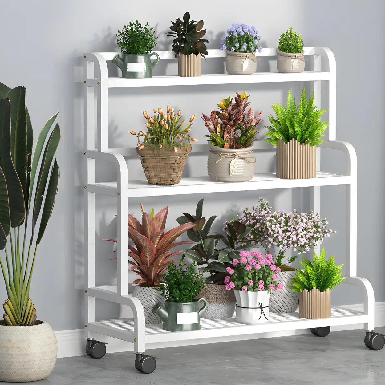 Modern Movable Rectangular White Metal Plant Stand — Black