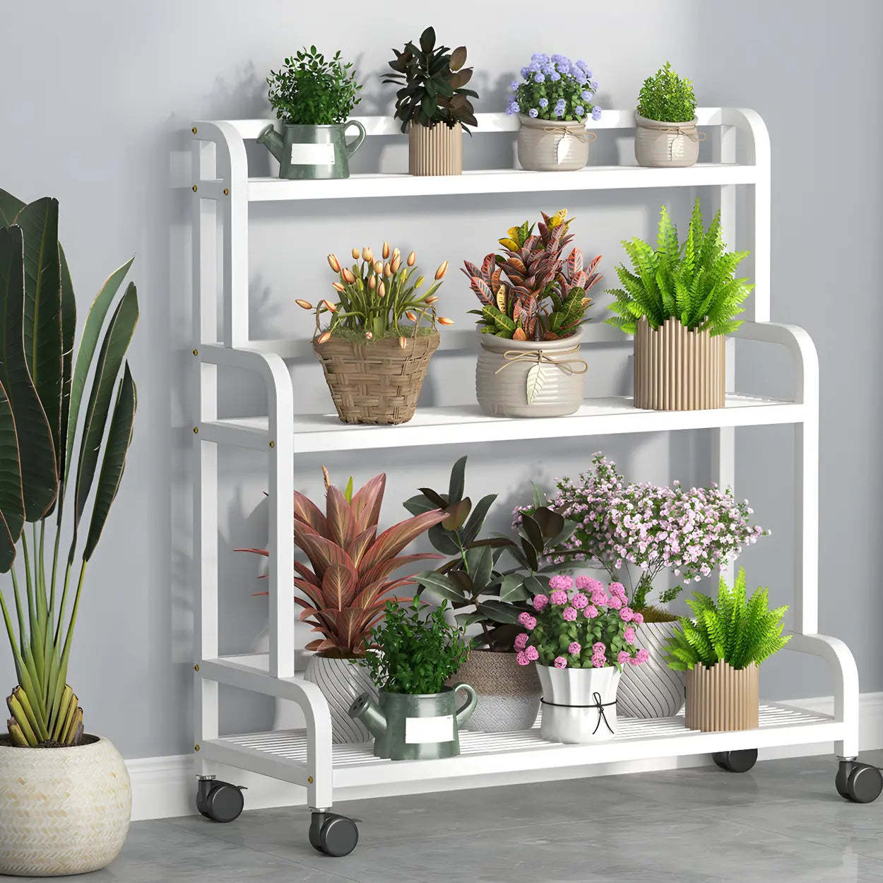 Modern Movable Rectangular White Metal Plant Stand — Black