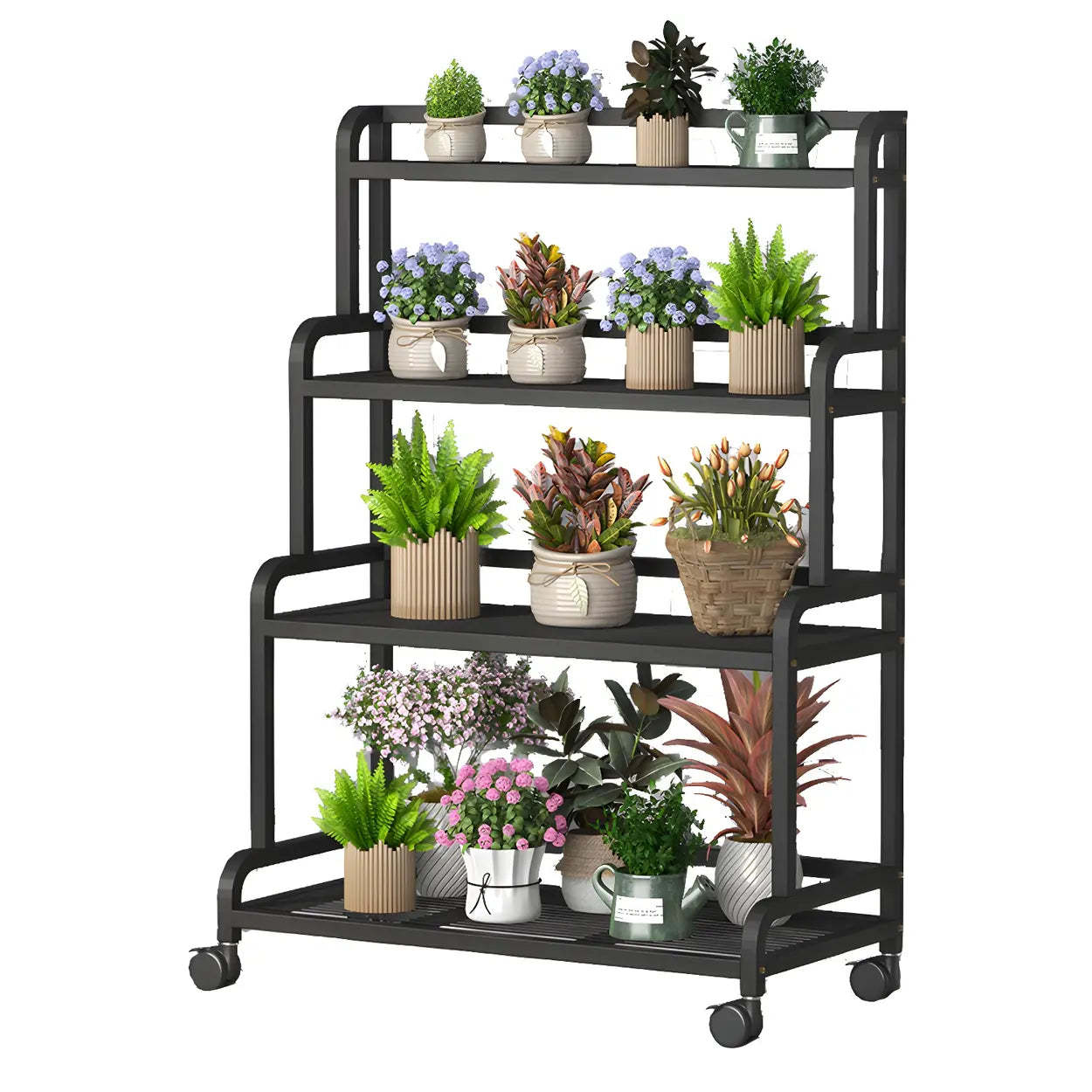 Modern Movable Rectangular White Metal Plant Stand — White