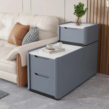 Modern Multi-Drawer White Top Side Table — Dark Coffee