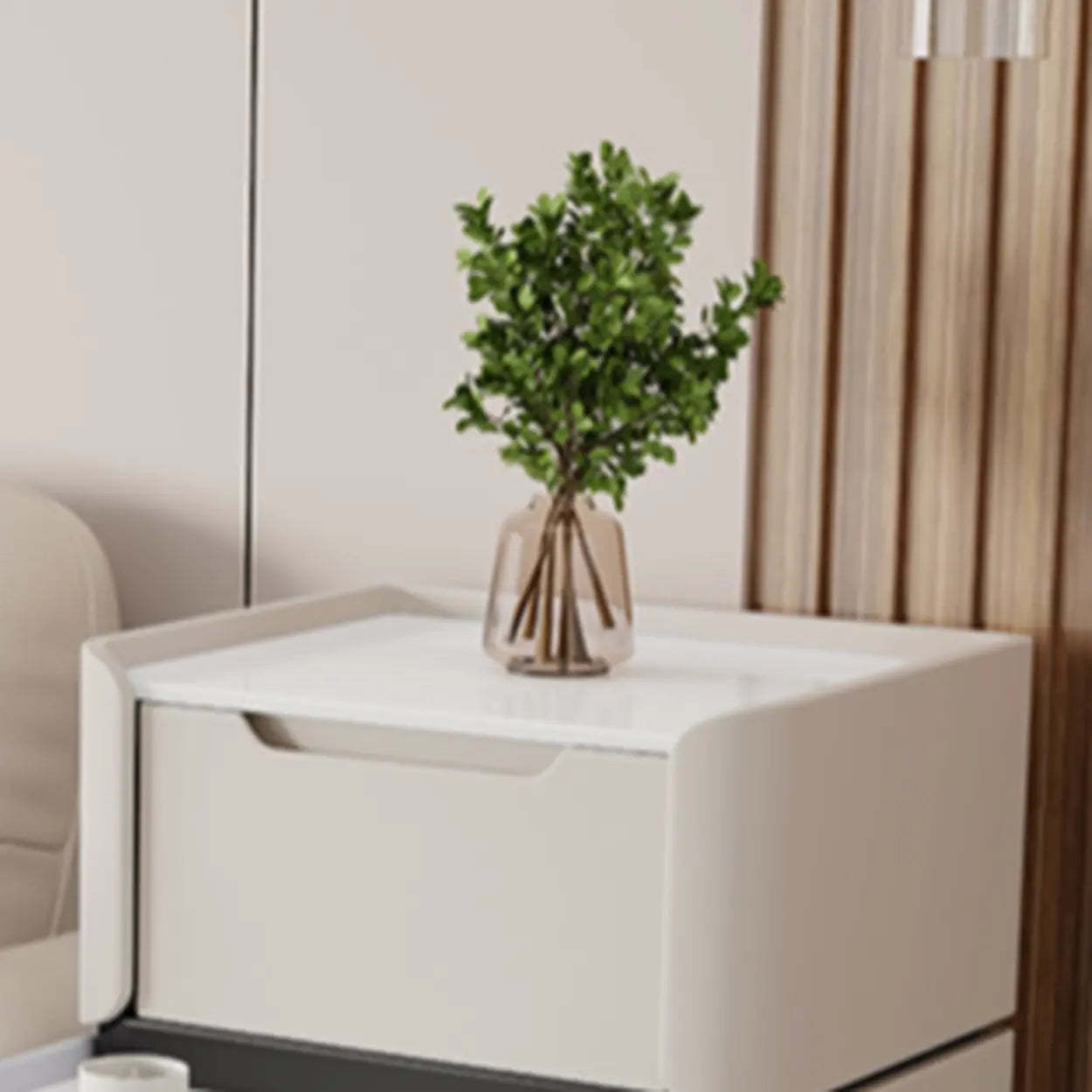 Modern Multi-Drawer White Top Side Table — Dark Coffee