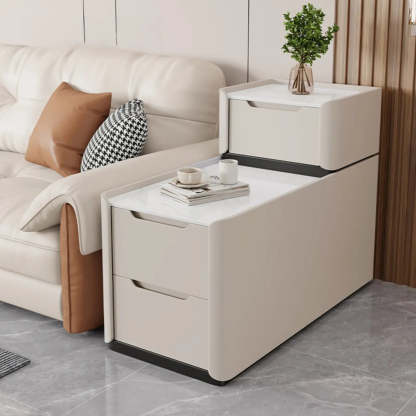 Modern Multi-Drawer White Top Side Table — Beige