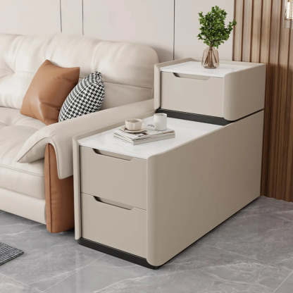Modern Multi-Drawer White Top Side Table — Beige