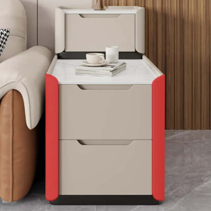 Modern Multi-Drawer White Top Side Table — Gray Blue
