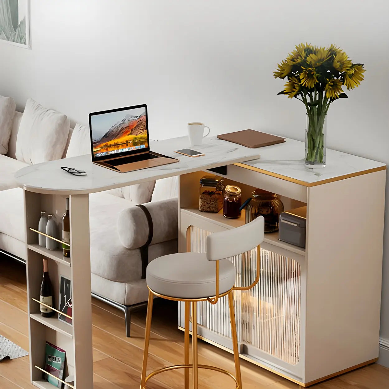Modern Multi-Functional Bar Table with Shelves