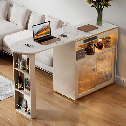 Modern Multi-Functional Bar Table with Shelves — Black / Table Only