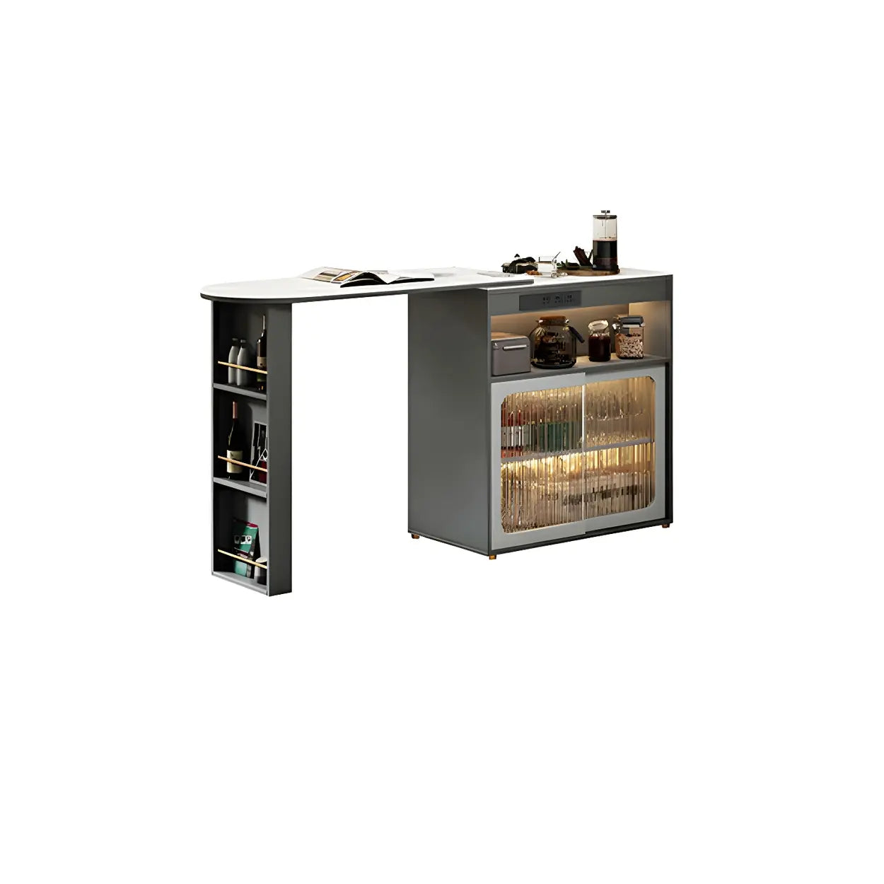 Modern Multi-Functional Bar Table with Shelves — White / Table Only