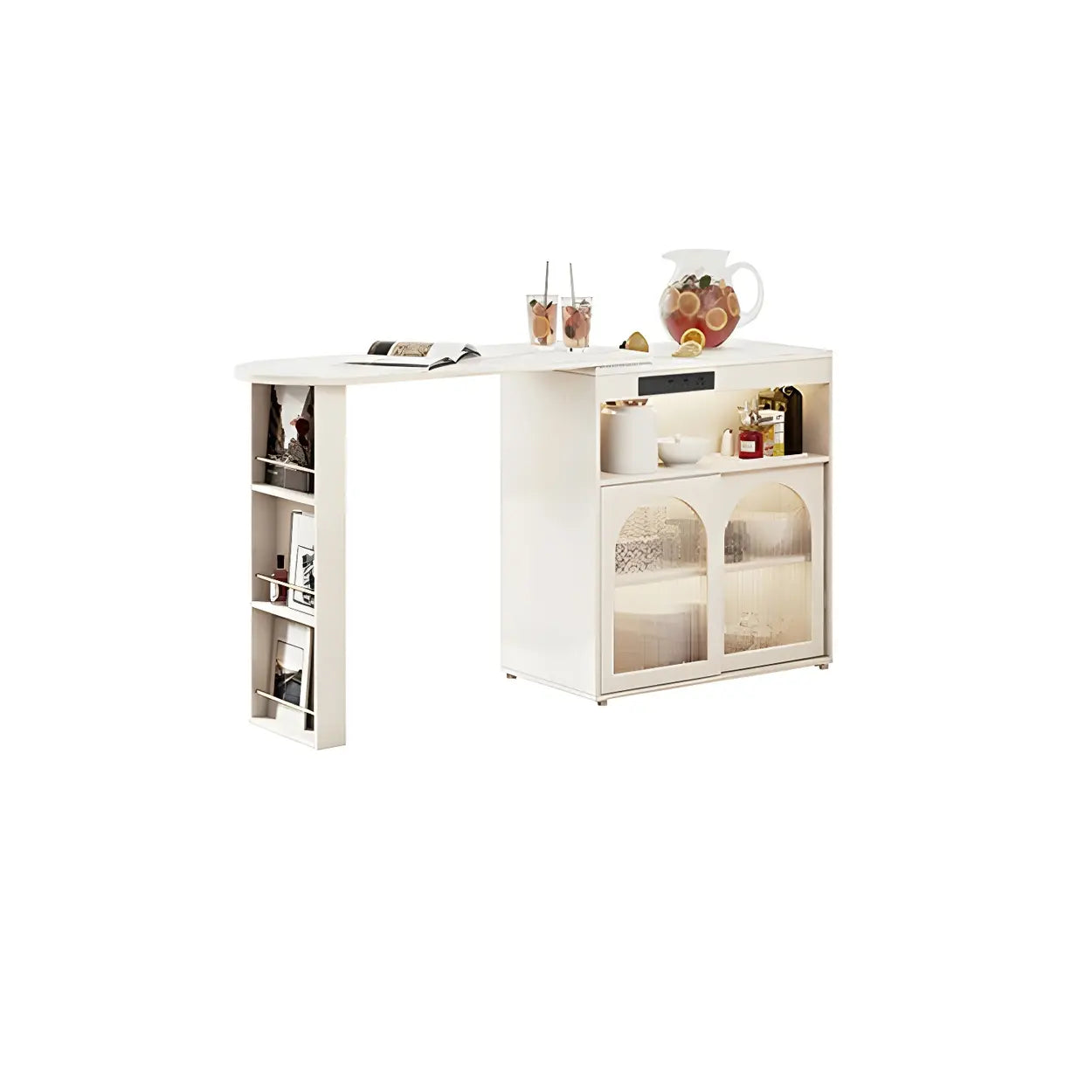 Modern Multi-Functional Bar Table with Shelves — Natural Wood/ White / Table Only