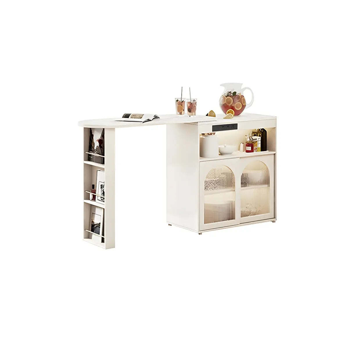 Modern Multi-Functional Bar Table with Shelves — Natural Wood/ White / Table Only
