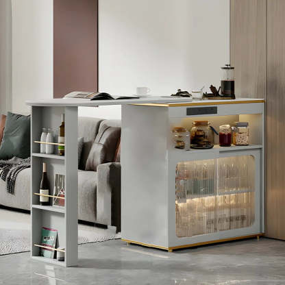Modern Multi-Functional Bar Table with Shelves — Dark Gray / Table Only