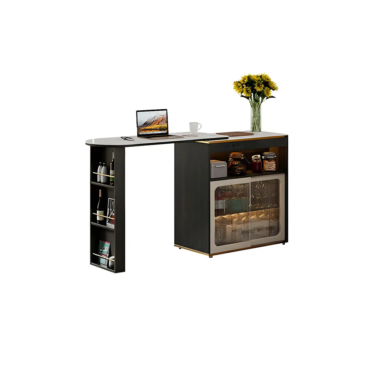 Modern Multi-Functional Bar Table with Shelves — Light Gray / Table Only