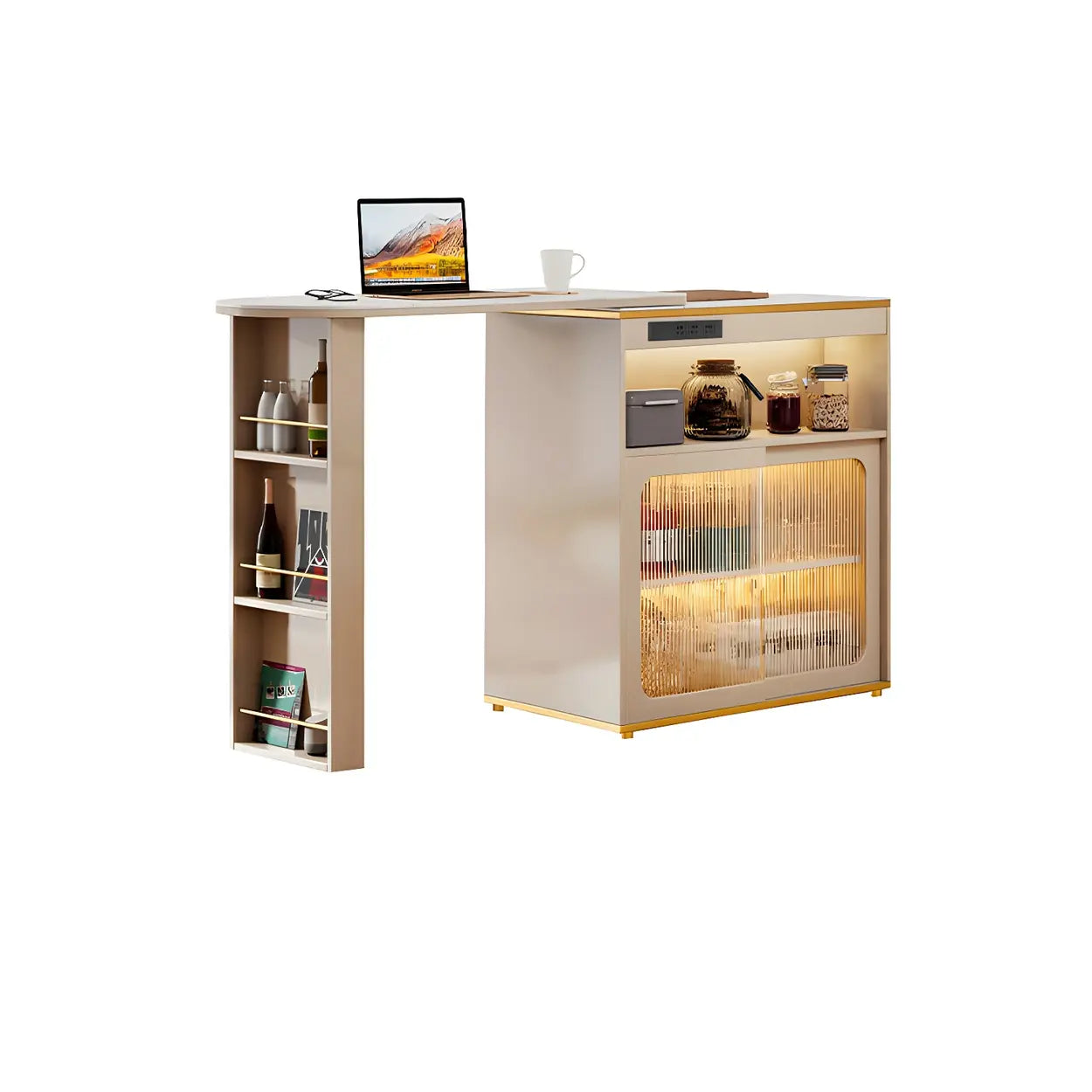 Modern Multi-Functional Bar Table with Shelves