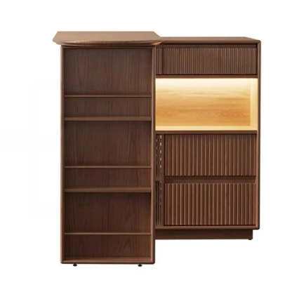 Modern Multifunctional Home Bar Table with Shelves — Walnut / Table Only