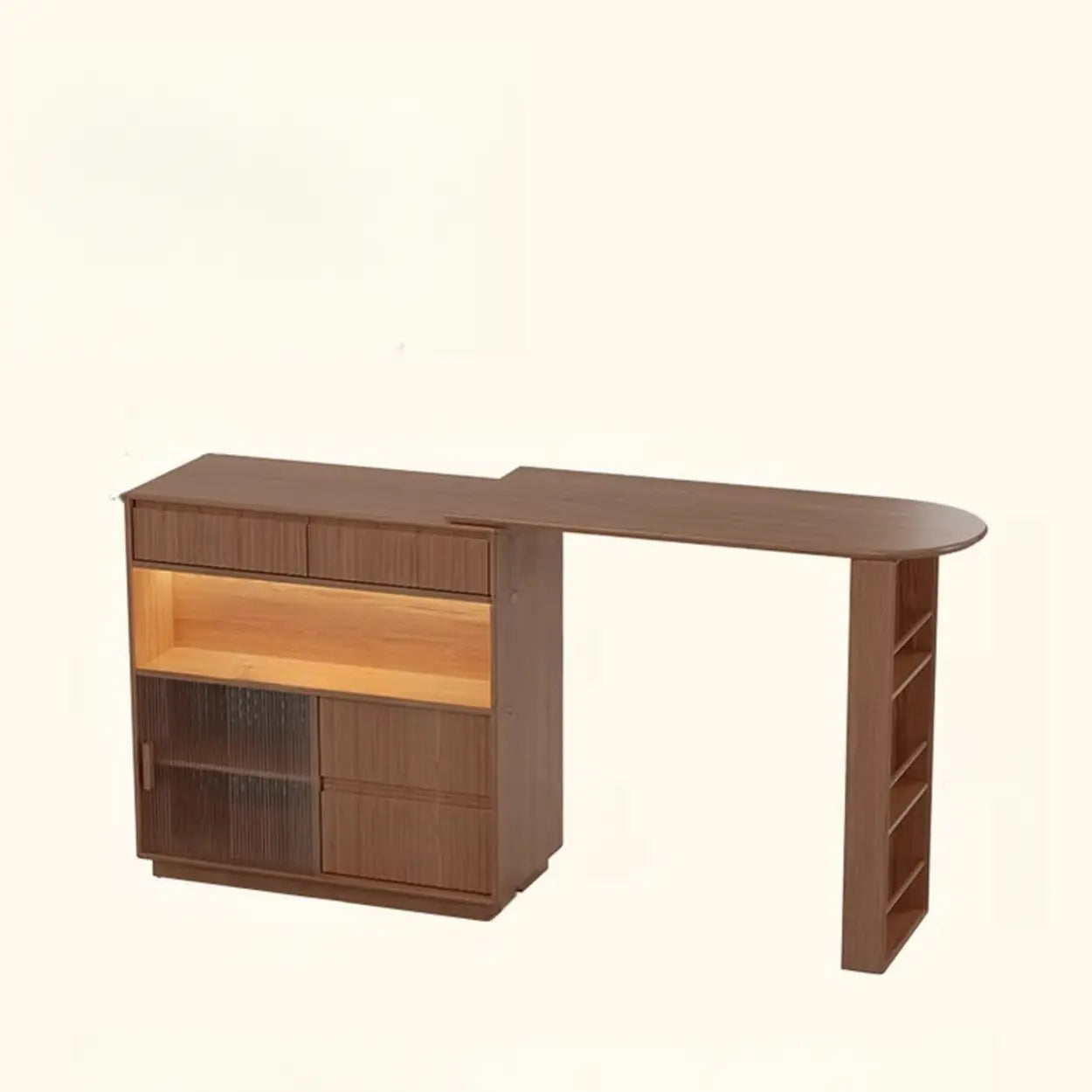 Modern Multifunctional Home Bar Table with Shelves — Walnut / Table Only
