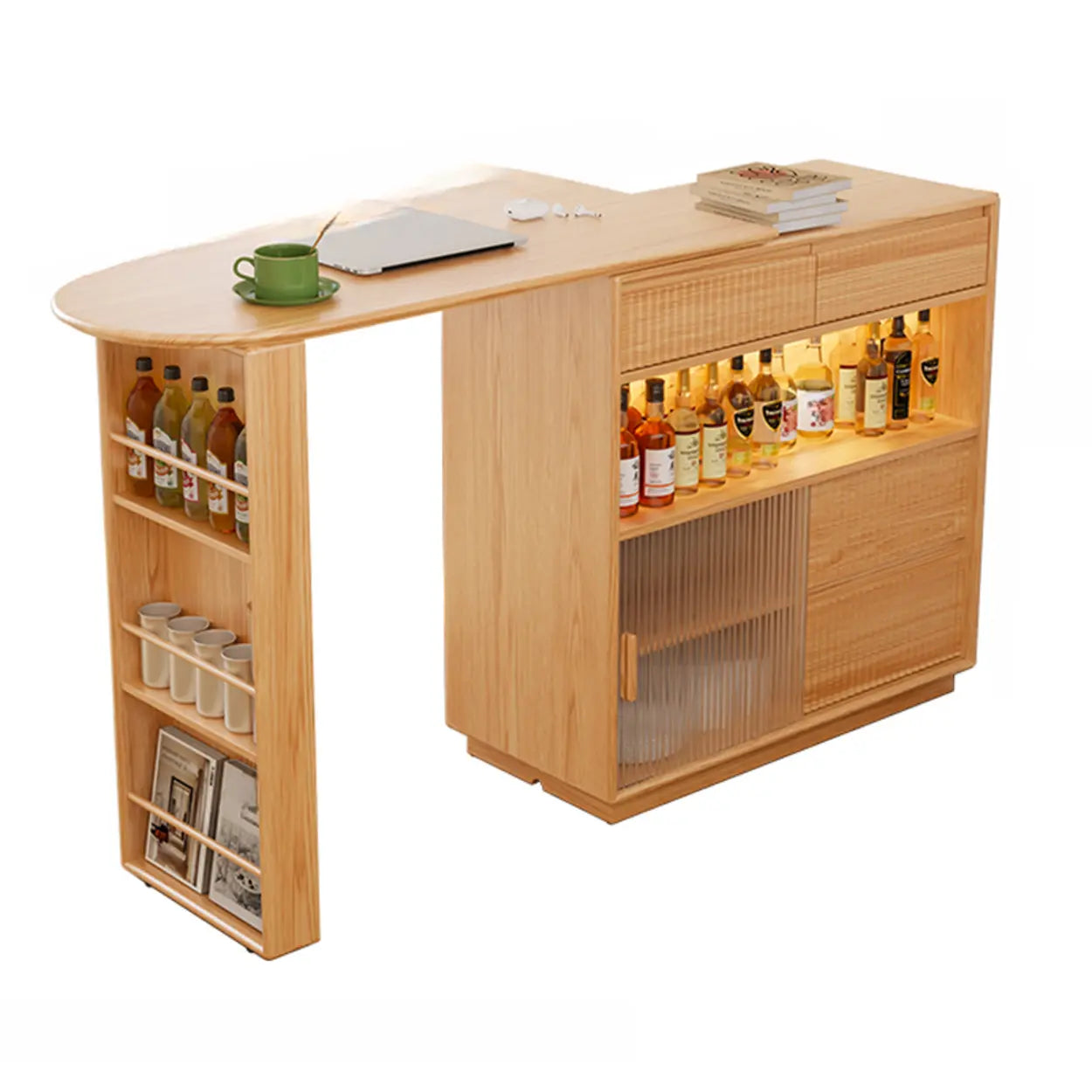 Modern Multifunctional Home Bar Table with Shelves — Walnut / Table Only