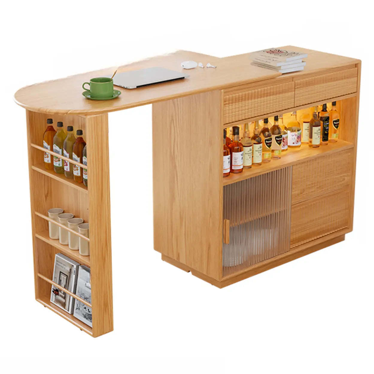 Modern Multifunctional Home Bar Table with Shelves