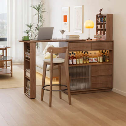 Modern Multifunctional Home Bar Table with Shelves — White / Table Only